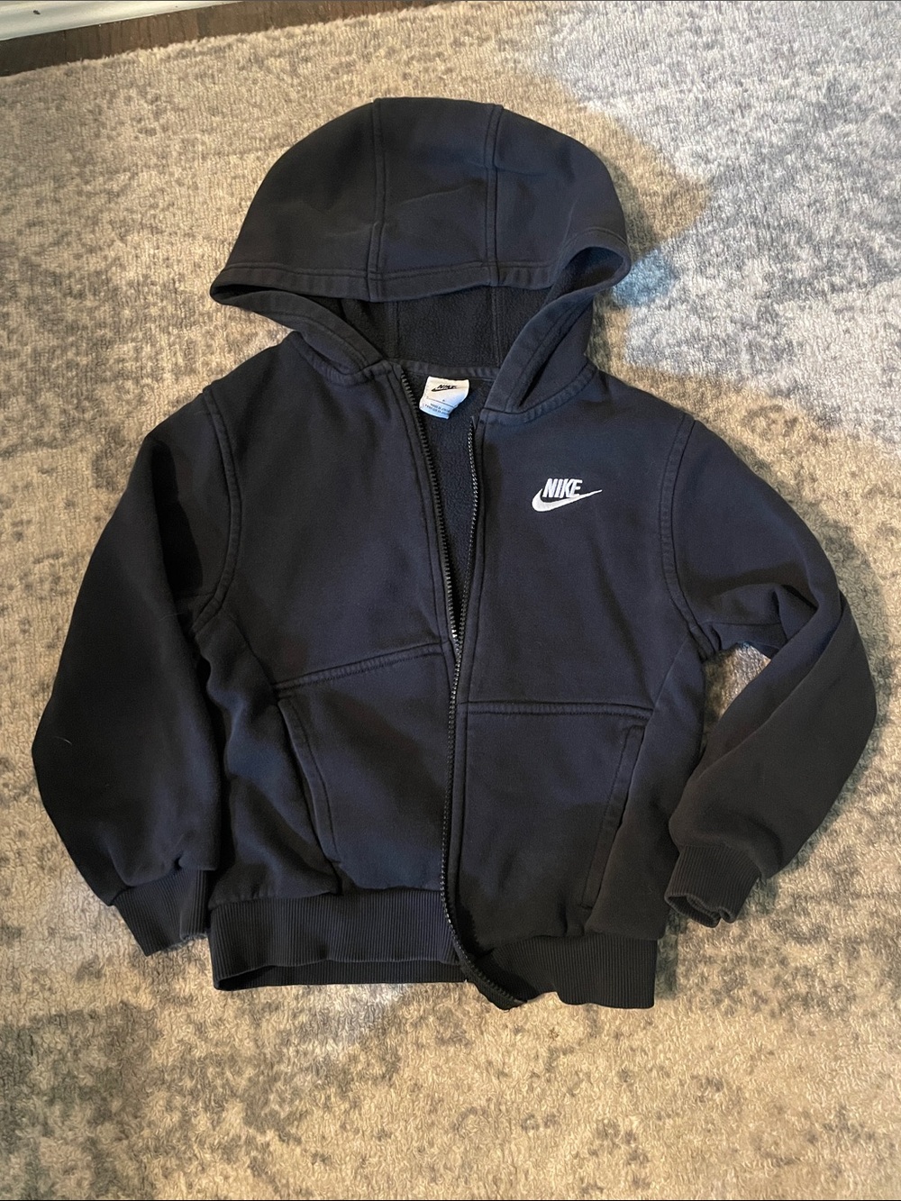 Nike Black Kids Zip-Up Hooded Sweatshirt with White Logo